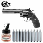 Komplettset Colt Python 6" Lauflänge 4,5 mm Diabolos / Stahl BB Co2 Revolver (P18) + 10 Co2-Kapseln + 1500 Stahl-BBs 4komma5