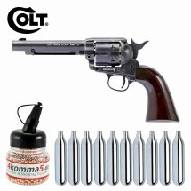 Komplettset Colt Single Action Army® 45 antik Co2-Revolver Kaliber 4,5 mm BB (P18) + 10 Co2-Kapseln + 1500 Stahl-BBs 4komma5