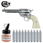 Komplettset Colt Single Action Army® 45 nickel Co2-Revolver Kaliber 4,5 mm BB (P18) + 10 Co2-Kapseln + 1500 Stahl-BBs 4komma5