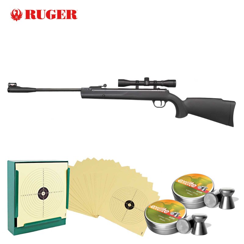 SET Luftgewehr Ruger Air Scout Kit - 4,5 mm Diabolo (P18) + 1000 Diabolos + 100 Scheiben + Kugelfang