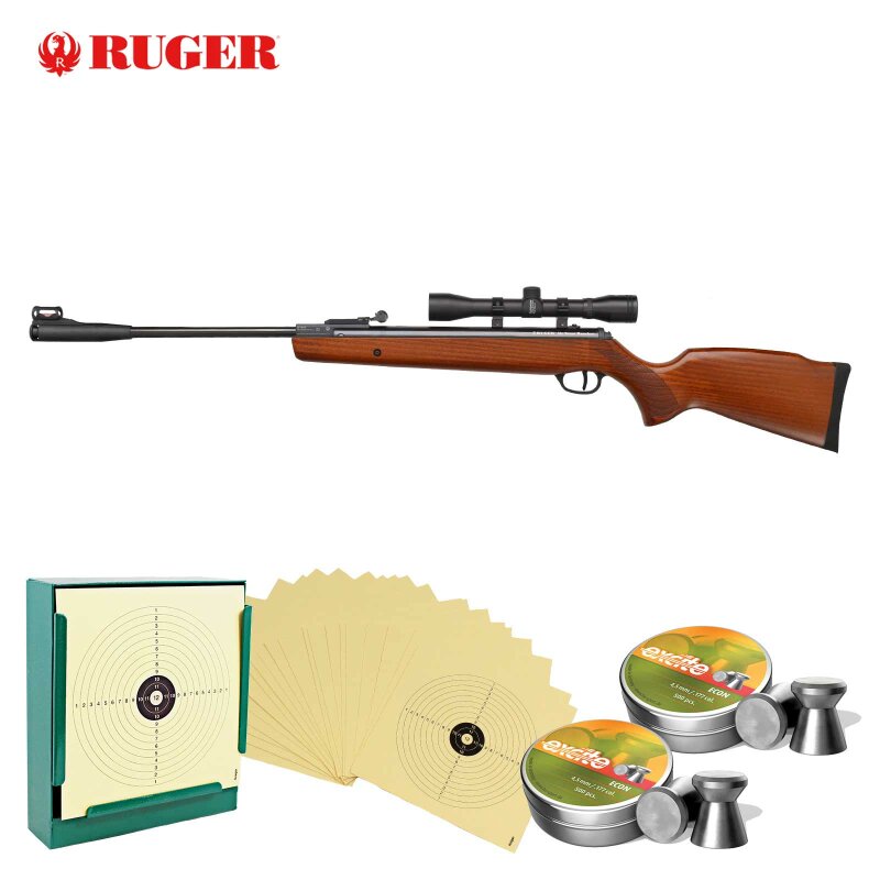 SET Luftgewehr Ruger Air Scout Rancher Kit - 4,5 mm Diabolo (P18) + 1000 Diabolos + 100 Scheiben + Kugelfang