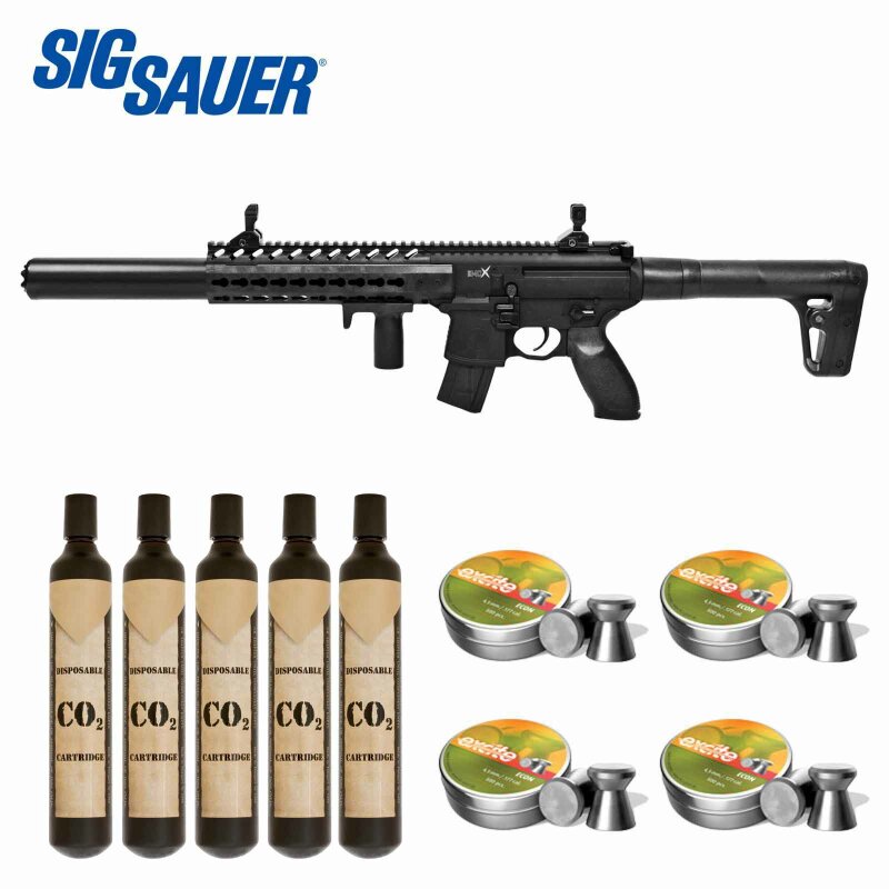 Komplettset SIG SAUER MCX Co2-Gewehr Schwarz 4,5 mm Diabolo (P18) + 5 x 88 g Co2-Kapseln + 2000 Diabolos