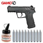 SET Gamo C-15 Co2 Blowback Pistole 4,5 mm Diabolo / Stahl-BB (P18) + 10 Co2-Kapseln + 1500 Stahl-BBs 4komma5