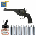 Komplettset Co2-Revolver Webley MK VI 4,5 mm BB (P18) + 10 Co2-Kapseln + 1500 Stahl-BBs 4komma5