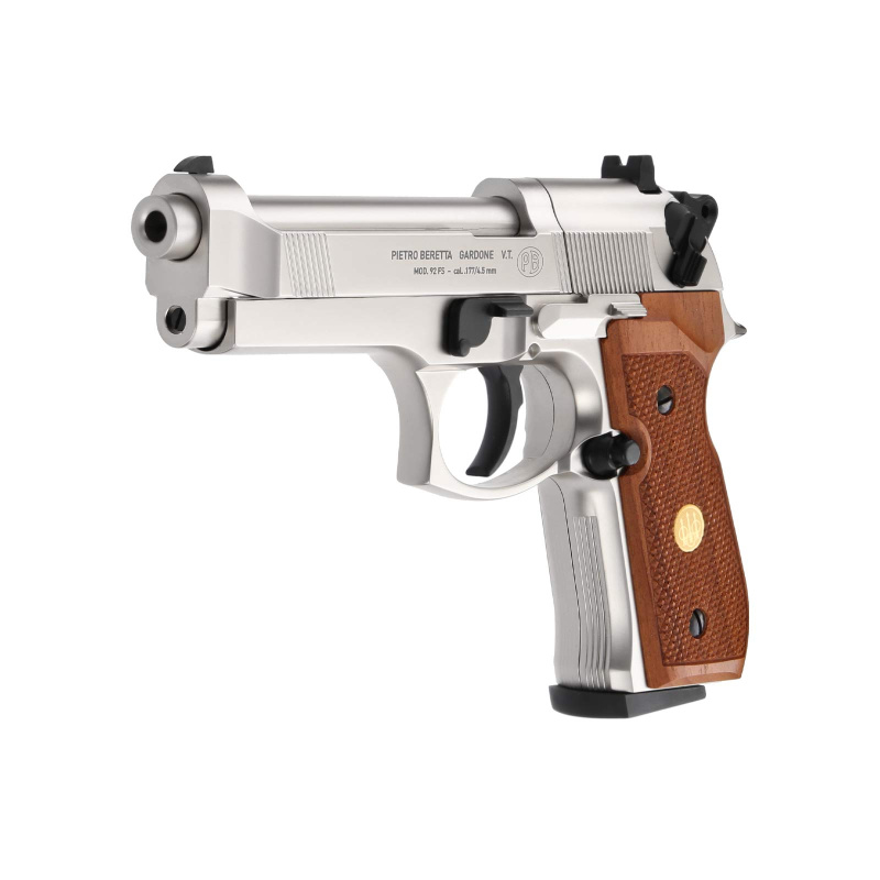 Beretta M 92 FS 4,5 mm Diabolo Nickel / Holzgriffschalen (P18) Co2-Pi
