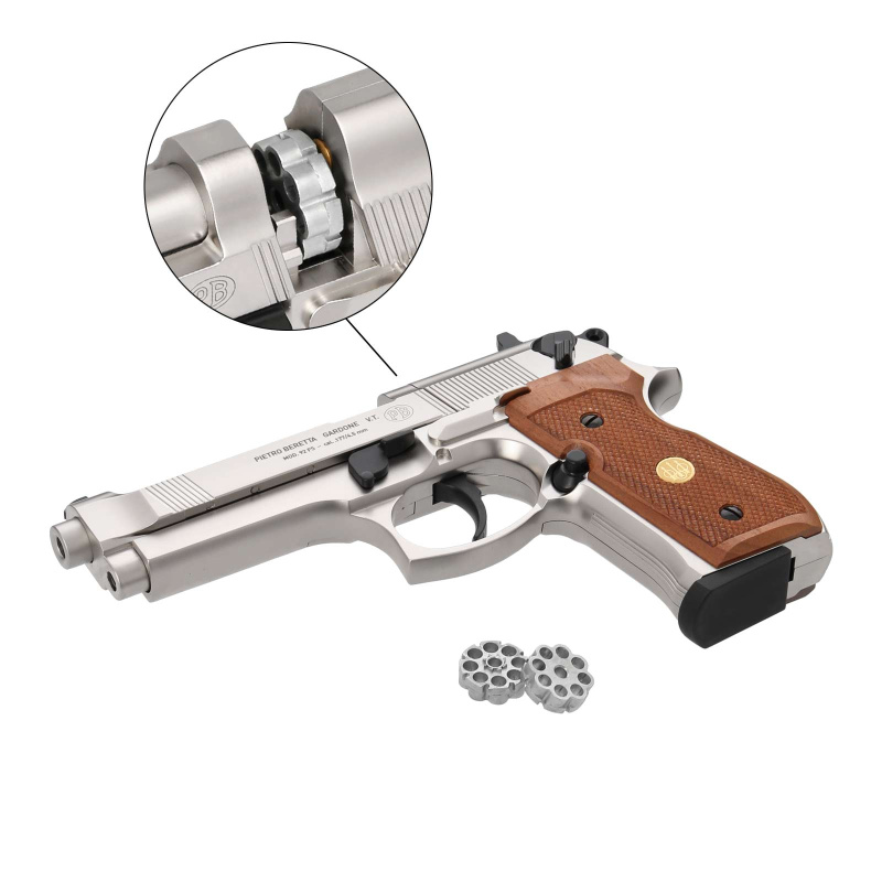 Luftpistolenset Beretta M 92 FS 4,5 mm Diabolo Nickel / Holzgriffscha