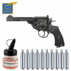Komplettset Webley MKVI Service Co2-Revolver Battlefield 4,5 mm BB (P18) + 10 Co2-Kapseln + 1500 Stahl-BBs 4komma5