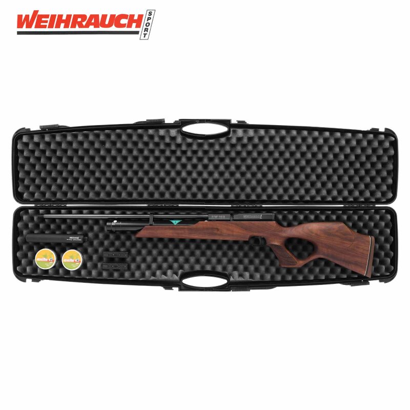 SET Weihrauch HW 100 T Pressluftgewehr mit Schalldämpfer und langem Lauf 4,5 mm (P18) + Koffer inklusive 2 Zahlenschlösser + 1000 Umarex Mosquito Diabolos