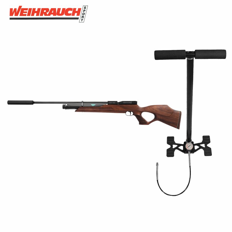 SET Weihrauch HW 100 T Pressluftgewehr mit Schalldämpfer und langem Lauf 4,5 mm (P18) + Pressluftpumpe