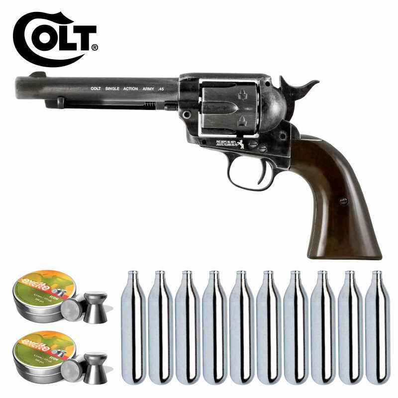 Luftpistolenset Colt Single Action Army® SAA Co2-Revolver Kaliber 4,5 mm Diabolo (P18) + 1000 Diabolos + 10 Co2-Kapseln