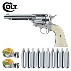 Luftpistolenset Colt Single Action Army® SAA Co2-Revolver Nickel Finish Kaliber 4,5 mm Diabolo (P18) + 1000 Diabolos + 10 Co2-Kapseln