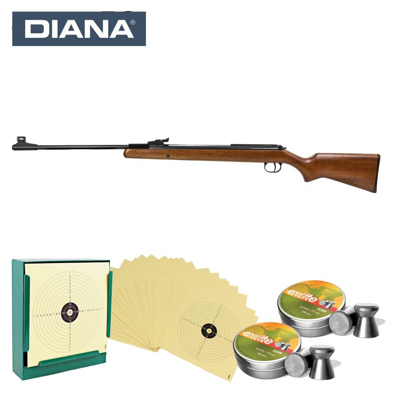 SET Diana Knicklauf Luftgewehr 350 Magnum Classic Kaliber 4,5 mm Diabolo (P18) + 1000 Diabolos + 100 Scheiben + Kugelfang