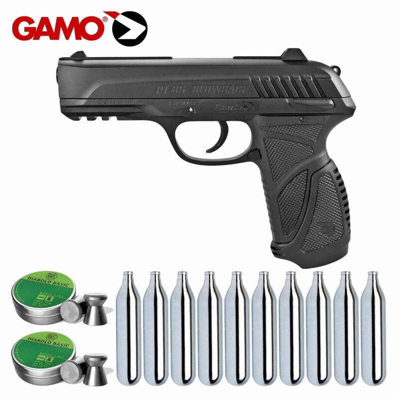 SET Gamo PT-85 Co2 Blowback-Pistole 4,5 mm Diabolo (P18) + 10 Co2-Kaspeln + 1000 Diabolos