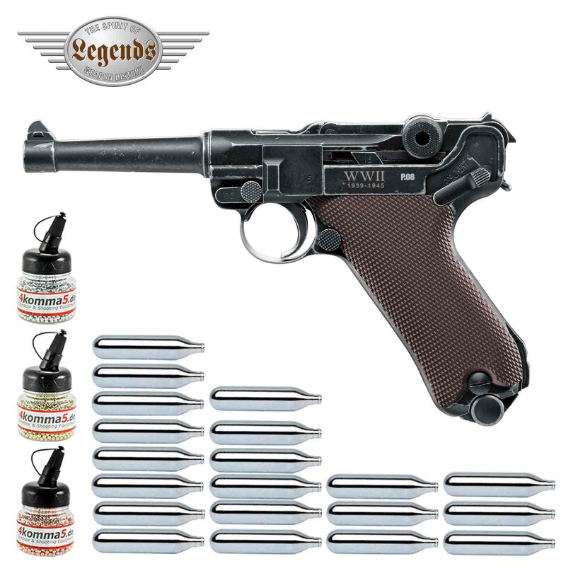 Superset Umarex Legends P08 WWII Special Edition - 4,5 mm Stahl-BB Co2-Pistole mit Blowback (P18)