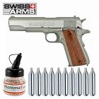 SET Swiss Arms SA1911 Seventies Fullmetal Co2 Pistole Blow Back 4,5 mm BB (P18) + 4komma5 Stahl BBs + Co2-Kapseln