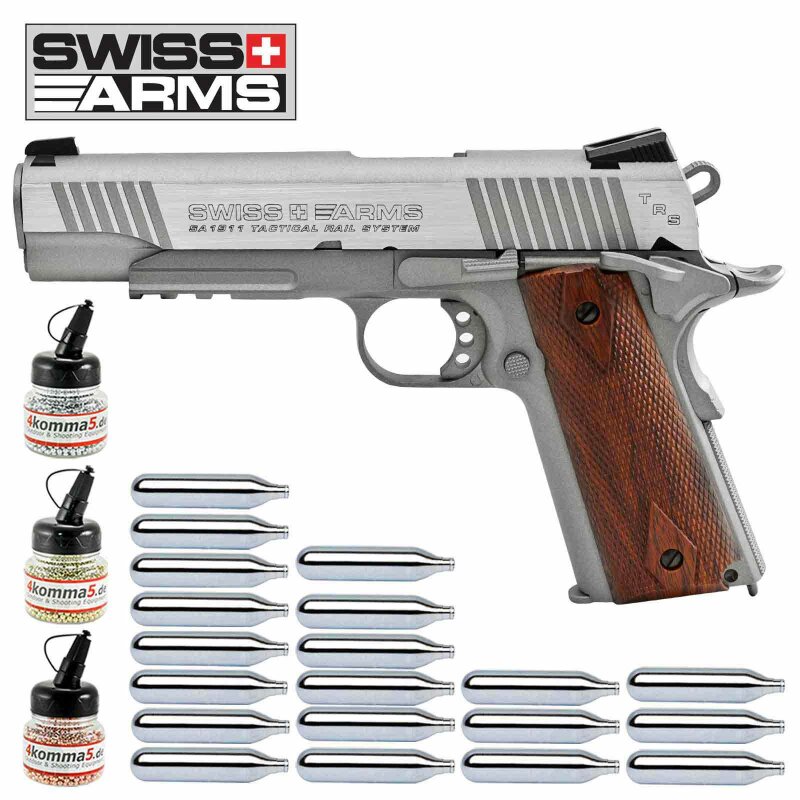 Superset Swiss Arms P1911 Co2 Pistole braune Griffschalen Blow Back 4,5 mm BB (P18)