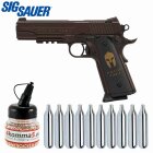 SET Sig Sauer 1911 Spartan Fullmetal Co2 Pistole Blow Back 4,5 mm BB (P18) + 4komma5 Stahl BBs + Co2-Kapseln