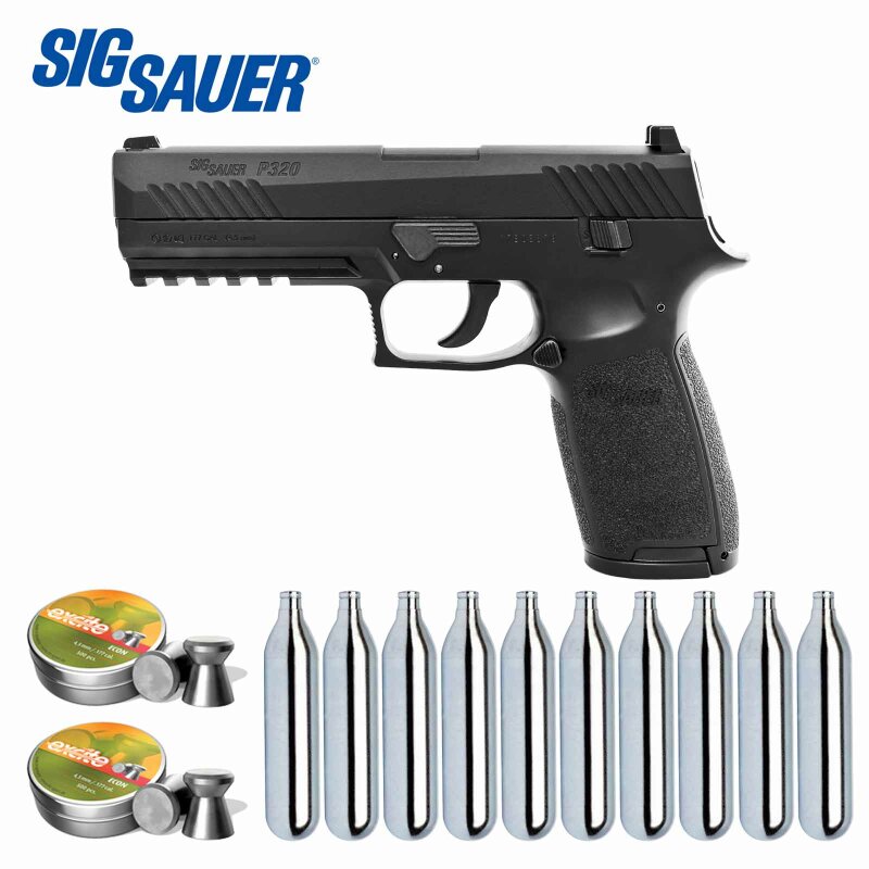 Luftpistolenset SIG SAUER P320 Schwarz Blow Back 4,5 mm Diabolo Co2-Pistole (P18) + 1000 Diabolos + 10 Co2-Kapseln