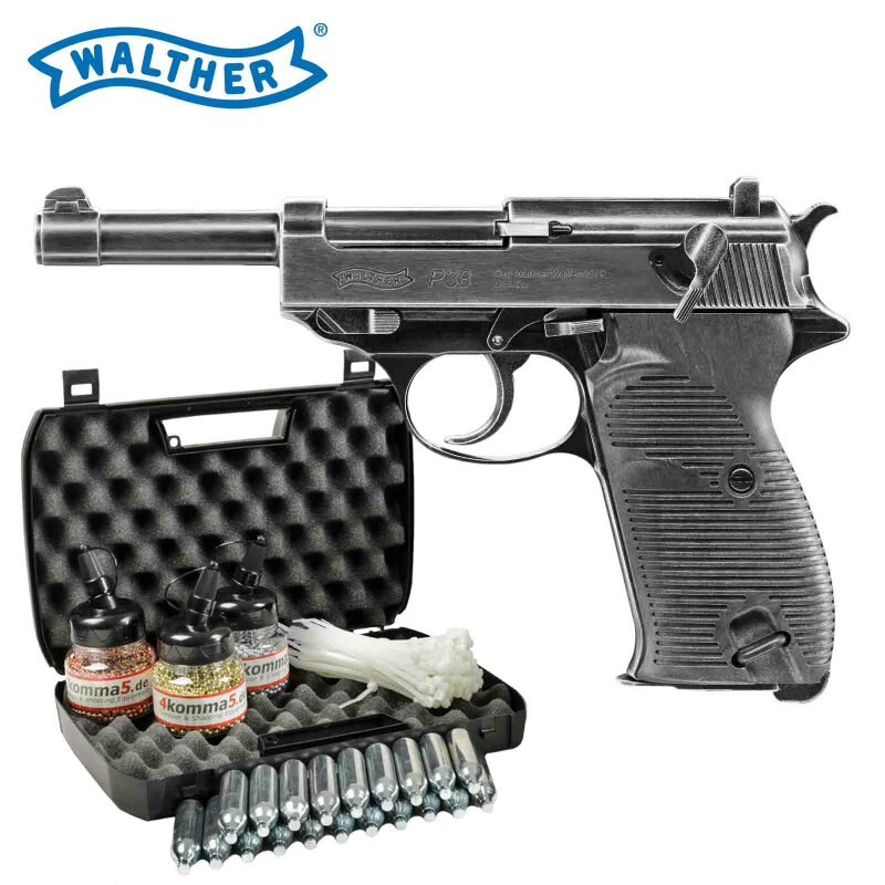 Kofferset Walther P38 Legendary Co2-Pistole Blow Back Kaliber 4,5 mm Stahl BB (P18)