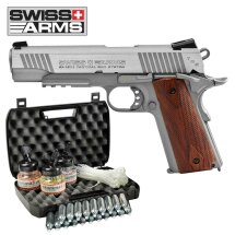 Kofferset Swiss Arms P1911 Co2 Pistole braune Griffschalen Blow Back 4,5 mm BB (P18)