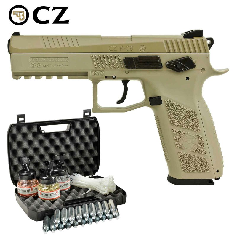 Kofferset CZ 75 P-09 Duty TAN 4,5 mm Stahl BB/Diabolo Co2-Pistole Blow Back (P18)