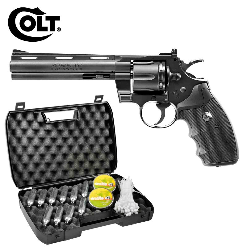 Koffer + Colt Python 6" Lauflänge 4,5 mm Diabolos / Stahl BB Co2 Revolver (P18)