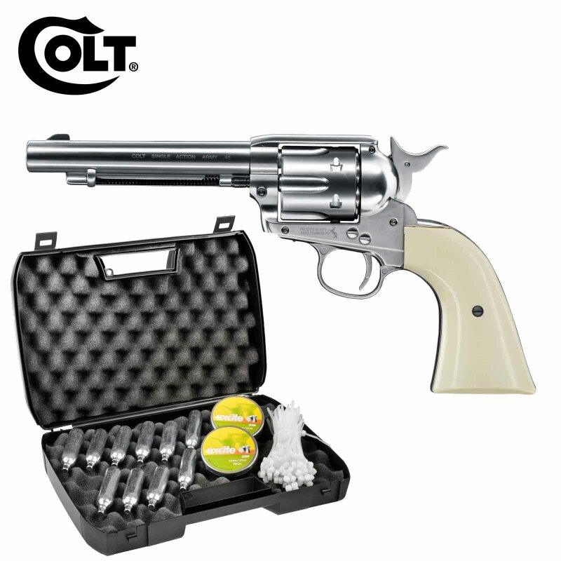 Kofferset Colt Single Action Army® SAA Co2-Revolver Nickel Finish Kaliber 4,5 mm Diabolo (P18)