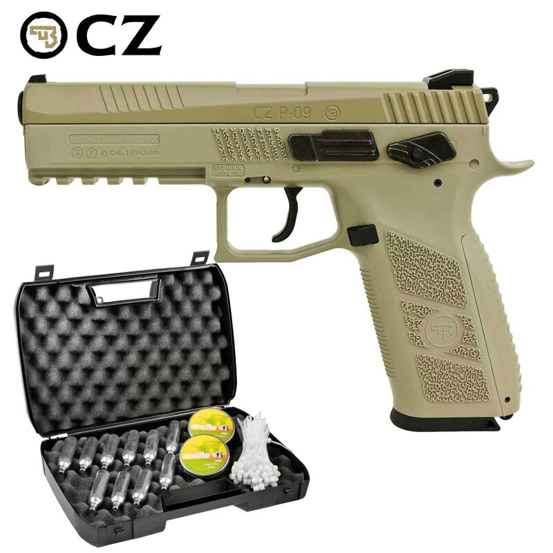 Koffer + CZ 75 P-09 Duty TAN 4,5 mm Stahl BB/Diabolo Co2-Pistole Blow