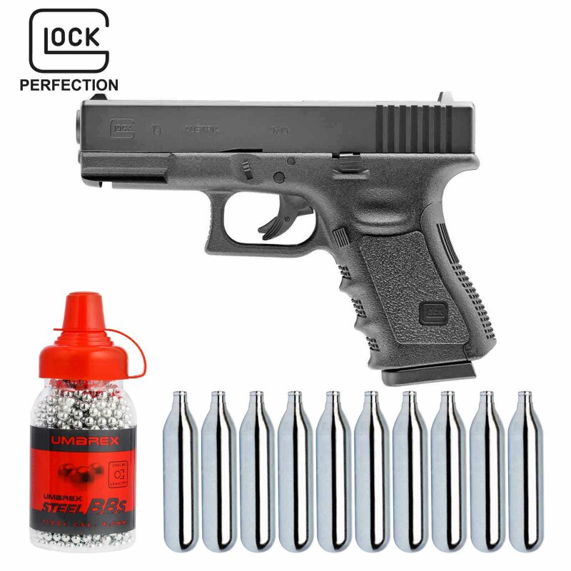 Set Umarex Glock 19 Co2-Pistole Kaliber 4,5 mm Stahl BB (P18)