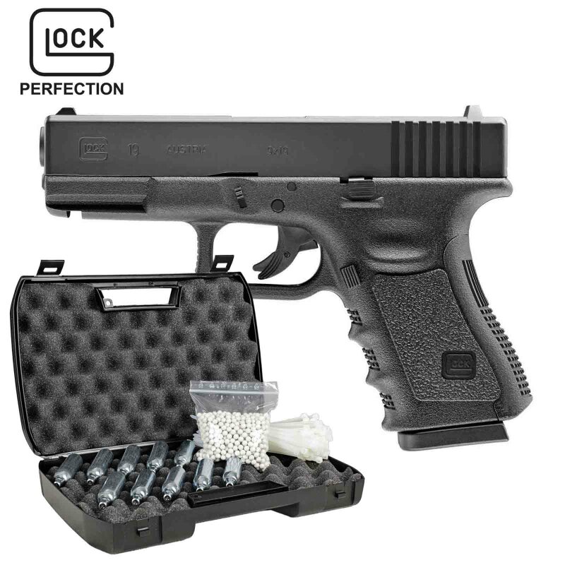 Komplettset Glock 19 Softair-Co2-Pistole Kaliber 6 mm BB NBB (P18)