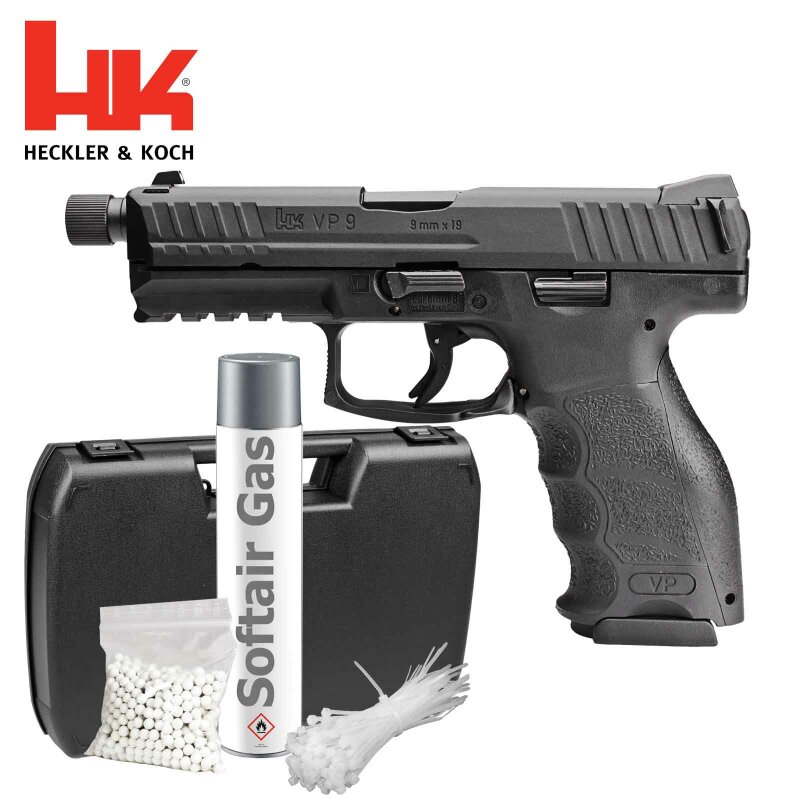 Komplettset Heckler & Koch VP9 Tactical Schwarz Softair-Pistole Kaliber 6 mm BB Gas Blowback (P18)