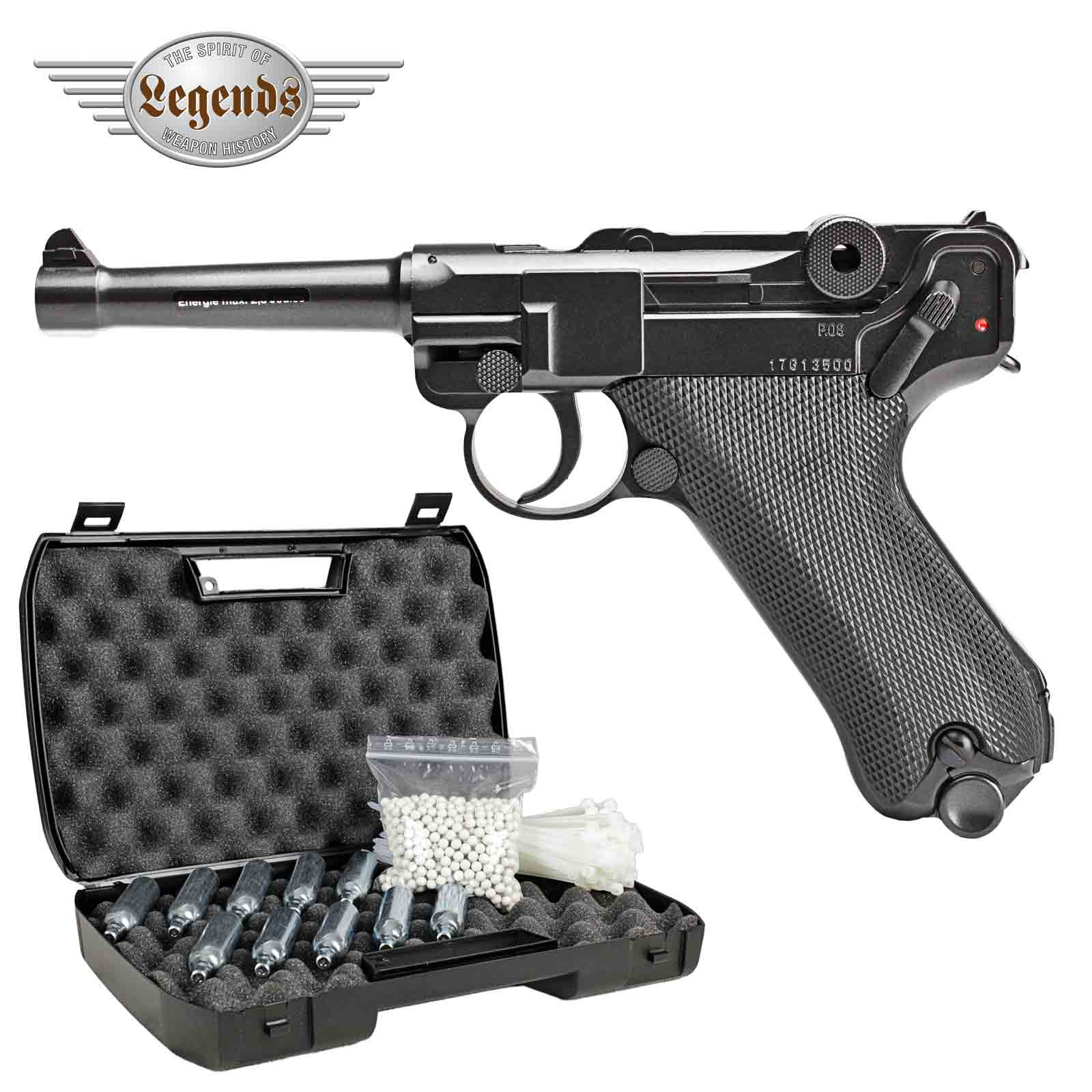 Komplettset Legends P08 Vollmetall Softair-Co2-Pistole Kaliber mm B