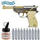 SET Walther P38 Gold - 4,5 mm Stahl BB Blow Back Co2-Pistole (P18)