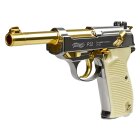 SET Walther P38 Gold - 4,5 mm Stahl BB Blow Back Co2-Pistole (P18)