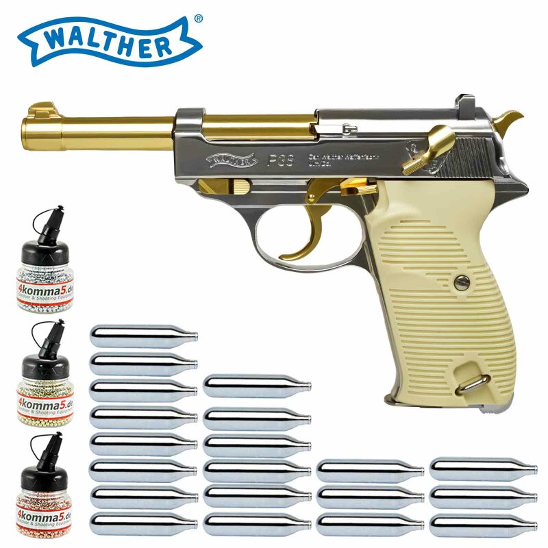 Superset Walther P38 Gold - 4,5 mm Stahl BB Blow Back Co2-Pistole (P18)