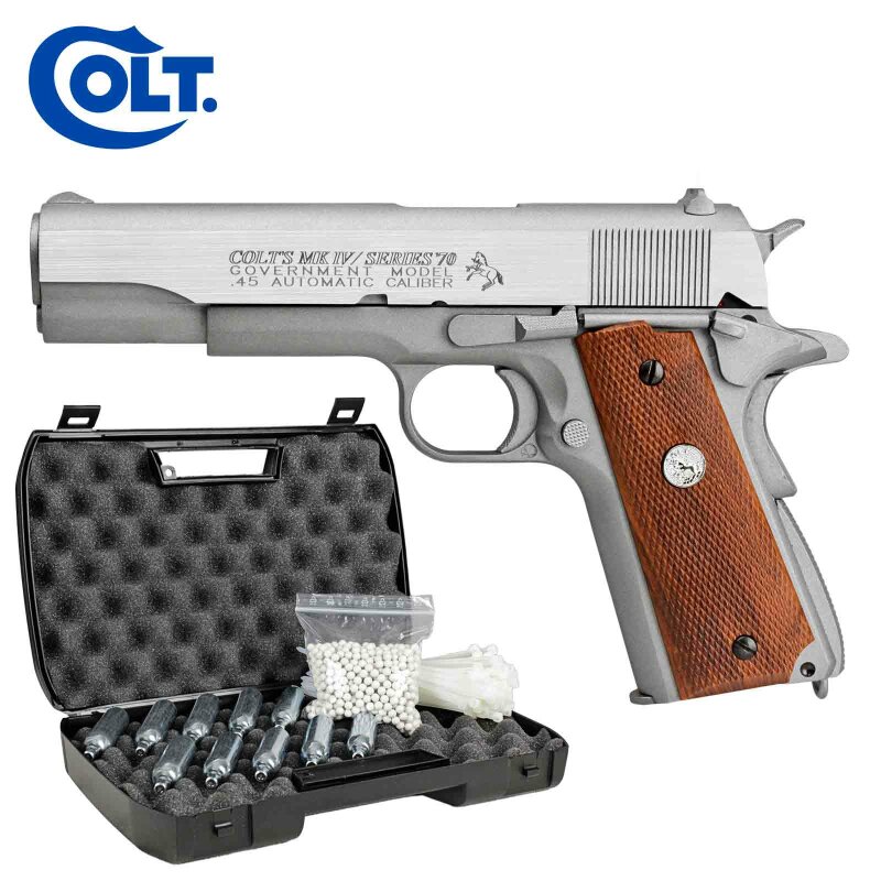 Komplettset Colt MK IV Series 70 Vollmetall Softair-Co2-Pistole Kaliber 6 mm BB Blowback (P18)