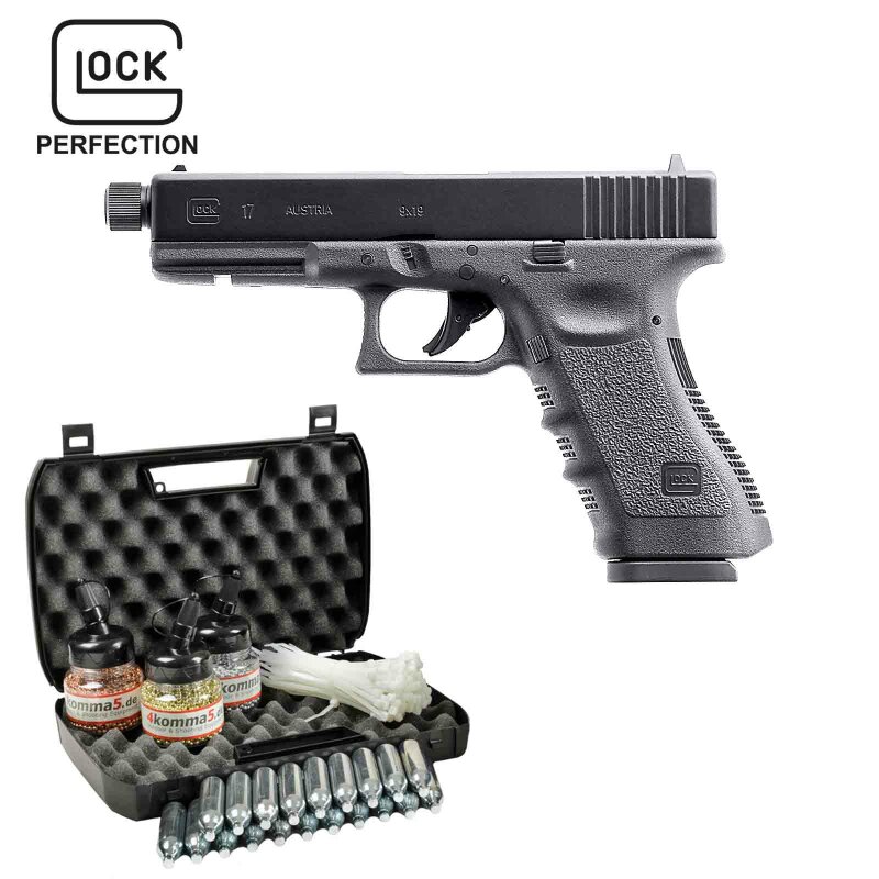 Kofferset Glock 17  mit Laufgewinde Co2-Pistole Kaliber 4,5 mm Stahl BB / Diabolo Blowback (P18)