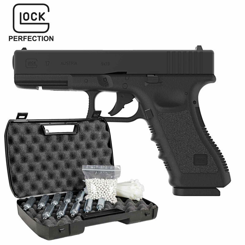 Komplettset Glock 17 Softair-Co2-Pistole Kaliber 6 mm BB Blowback (P18)