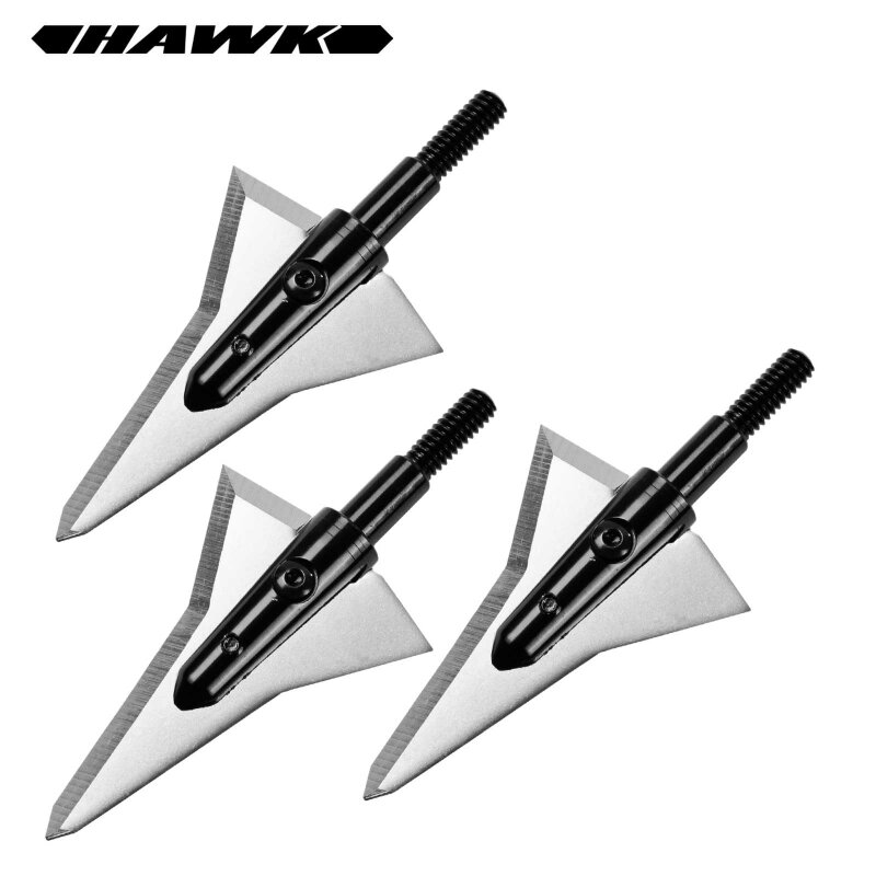 3 Jagdspitzen Hawk® Razor Back Schwarz mit 2 Klingen schraubbar