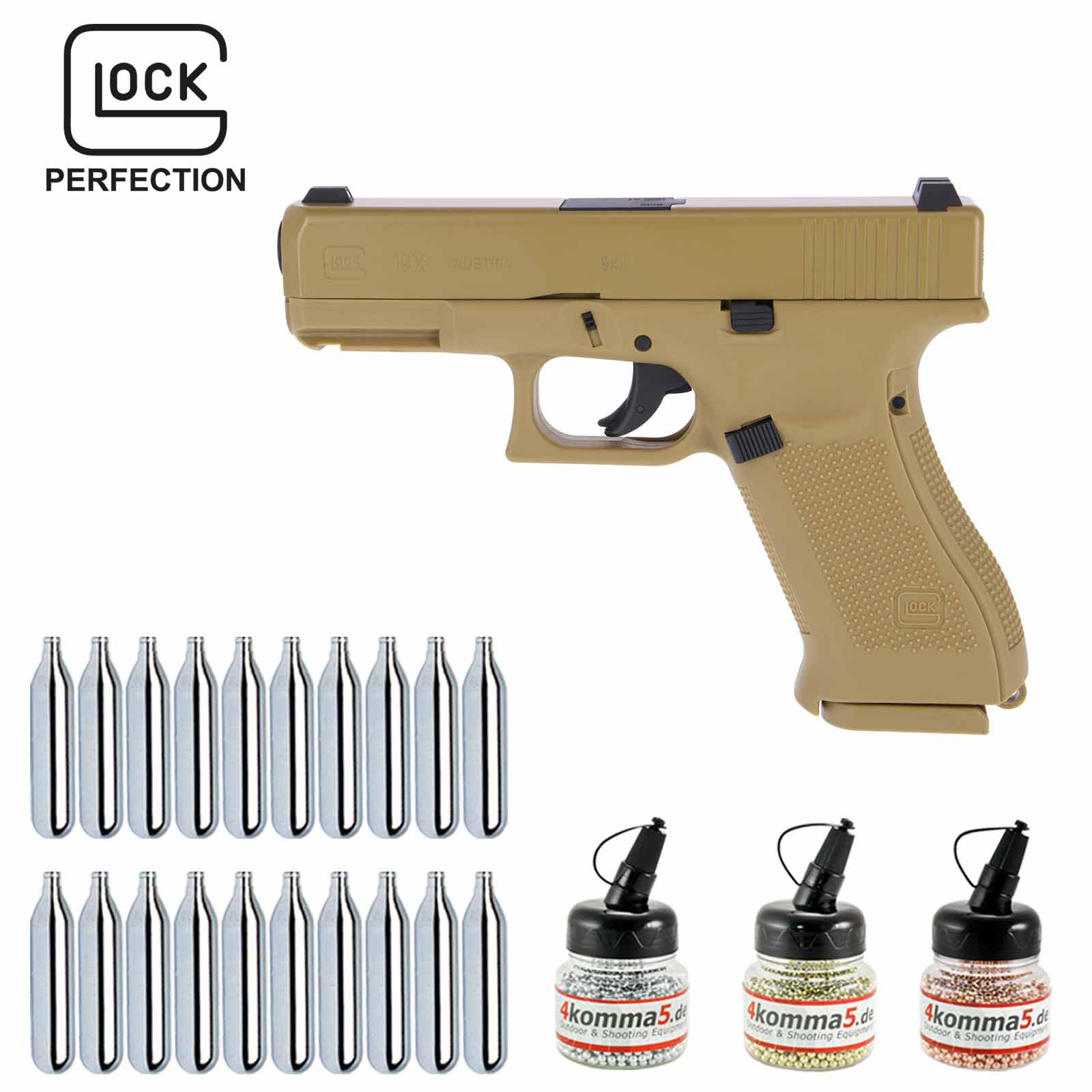 Superset Umarex Glock 19X Co2-Pistole Coyote 19 Schuss Kaliber 4,5 mm Stahl BB (P18)