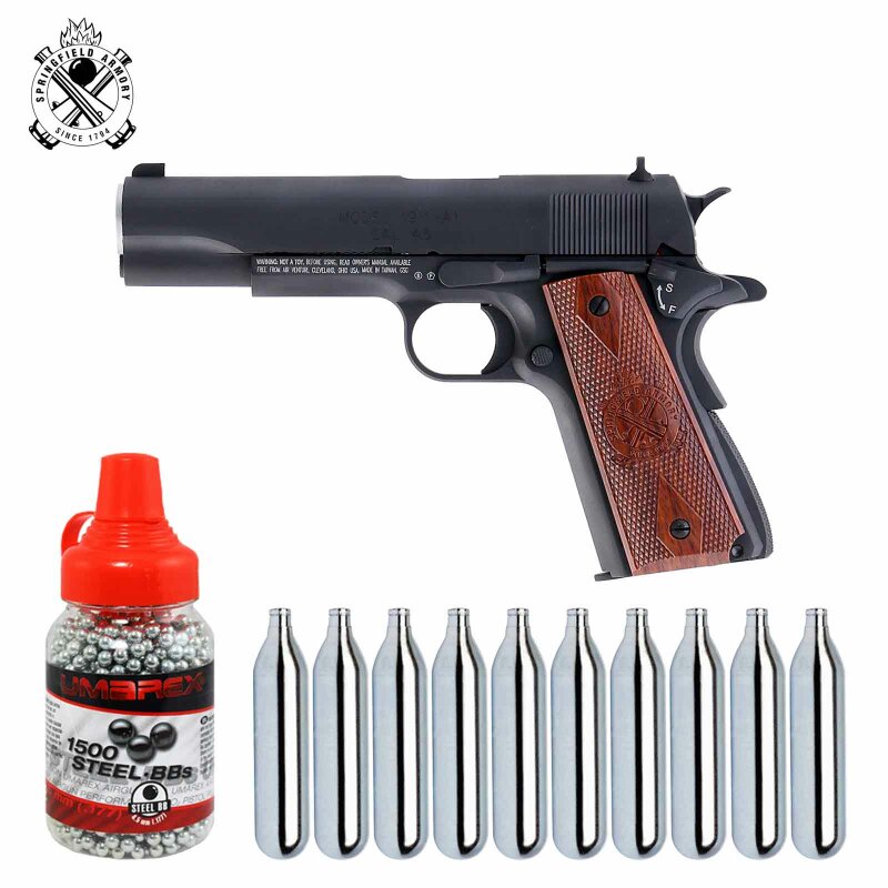 SET Springfield 1911 Vollmetall 4,5 mm BB Blowback Co2-Pistole (P18)