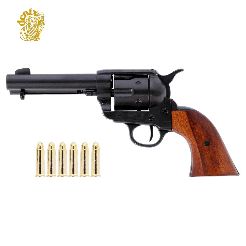 Denix Dekomodell 45er Colt Peacemaker 4,75" Lauf Schwarz Holzgriffschalen + 6 Patronen