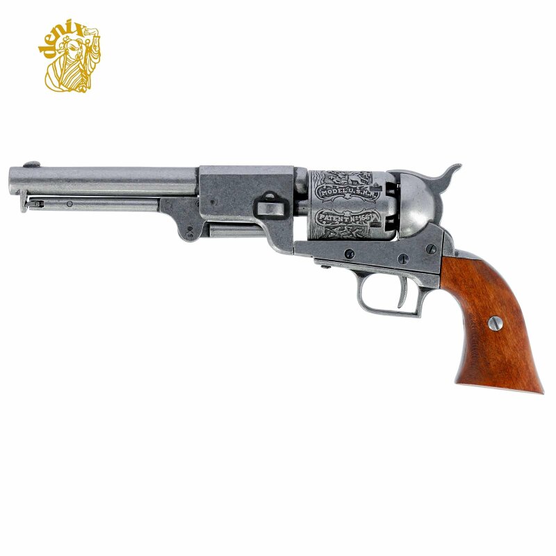 Denix Dekomodell Colt Dragoon Army Revolver 1848 Silbern - Braune Griffschalen