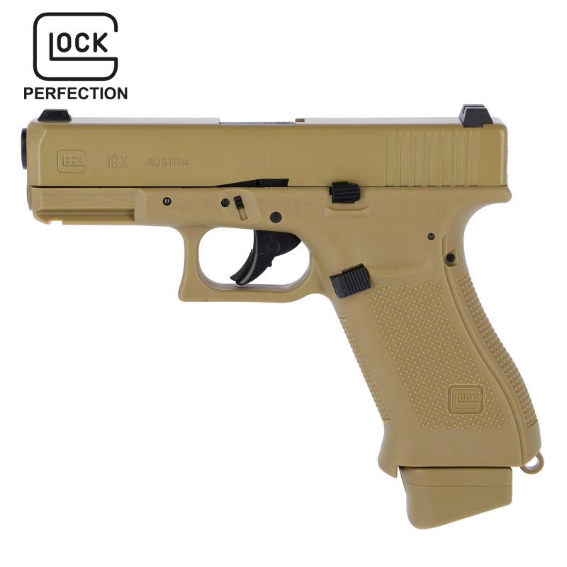 Glock 19X Softair-Co2-Pistole Coyote Kaliber 6 mm BB 14 Schuss Blowback (P18)