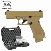 Komplettset Glock 19X Softair-Co2-Pistole Coyote Kaliber 6 mm BB 14 Schuss Blowback (P18)