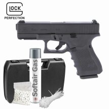Komplettset Glock 19 Gen4 Softair-Pistole Schwarz Kaliber 6 mm BB 19 Schuss Gas Blowback (P18)