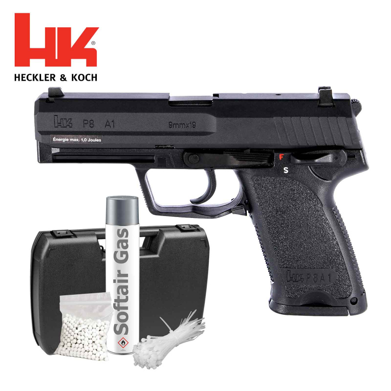 Komplettset Heckler & Koch P8 A1 Softair-Pistole Schwarz Kaliber 6 mm BB Gas Blowback (P18)