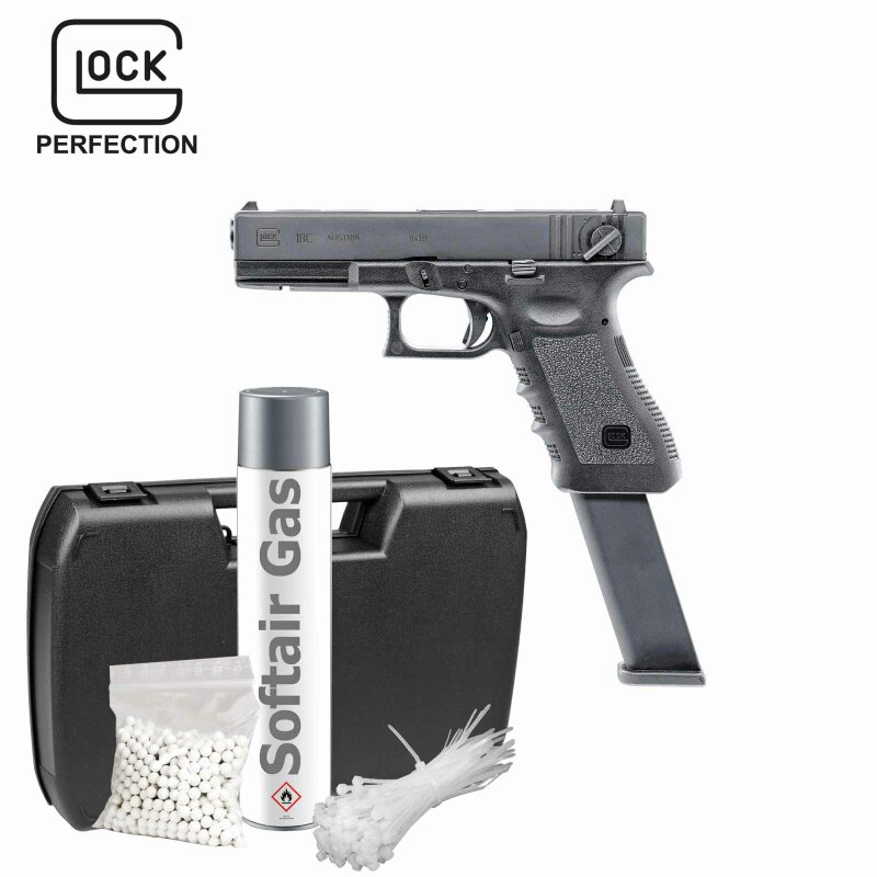 Komplettset Glock 18C Gen3 Schwarz Kaliber 6 mm BB  Gas Blowback (P18)