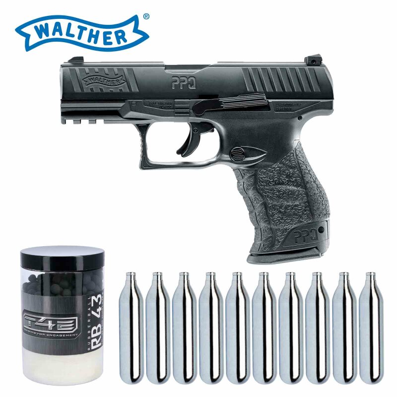 SET Walther Defense Training Marker PPQ M2 T4E RAM cal .43 Schwarz (P18) + Rubberballs 500 Stück