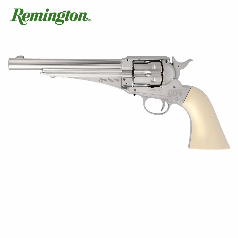 Remington Co2-Revolver 1875 Vollmetall Nickel / Elfenbein-Optik 4,5 mm Diabolo /Stahl BB (P18)